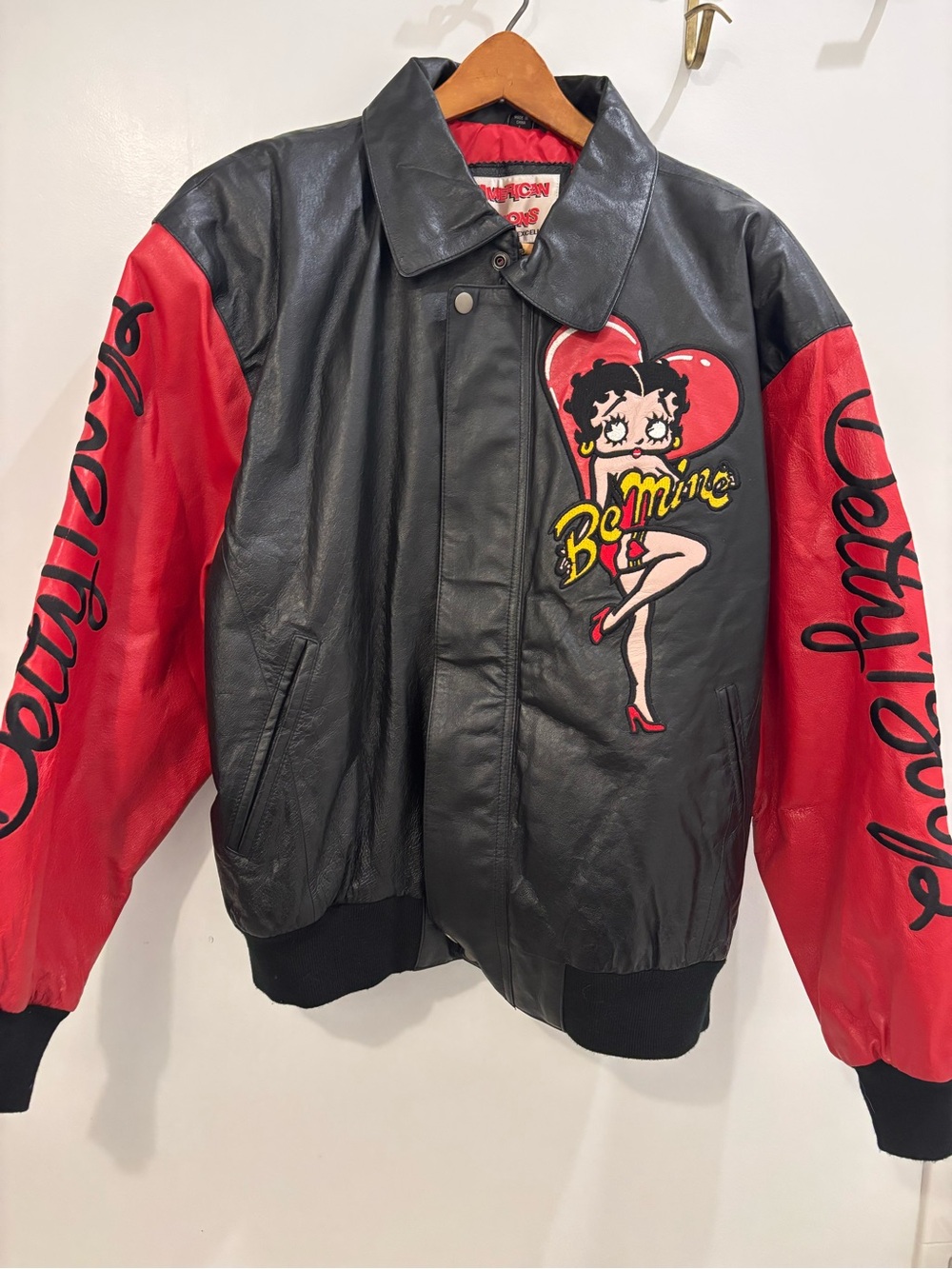 Vintage Betty Boop Black & Red Leather Bomber Jacket